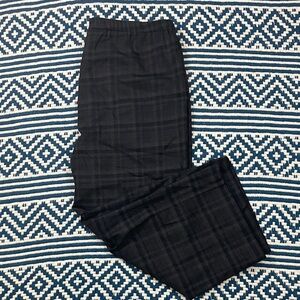 Eileen Fisher Women’s Charcoal Plaid Pull on Wide Leg Wool Trouser Pants Size M
